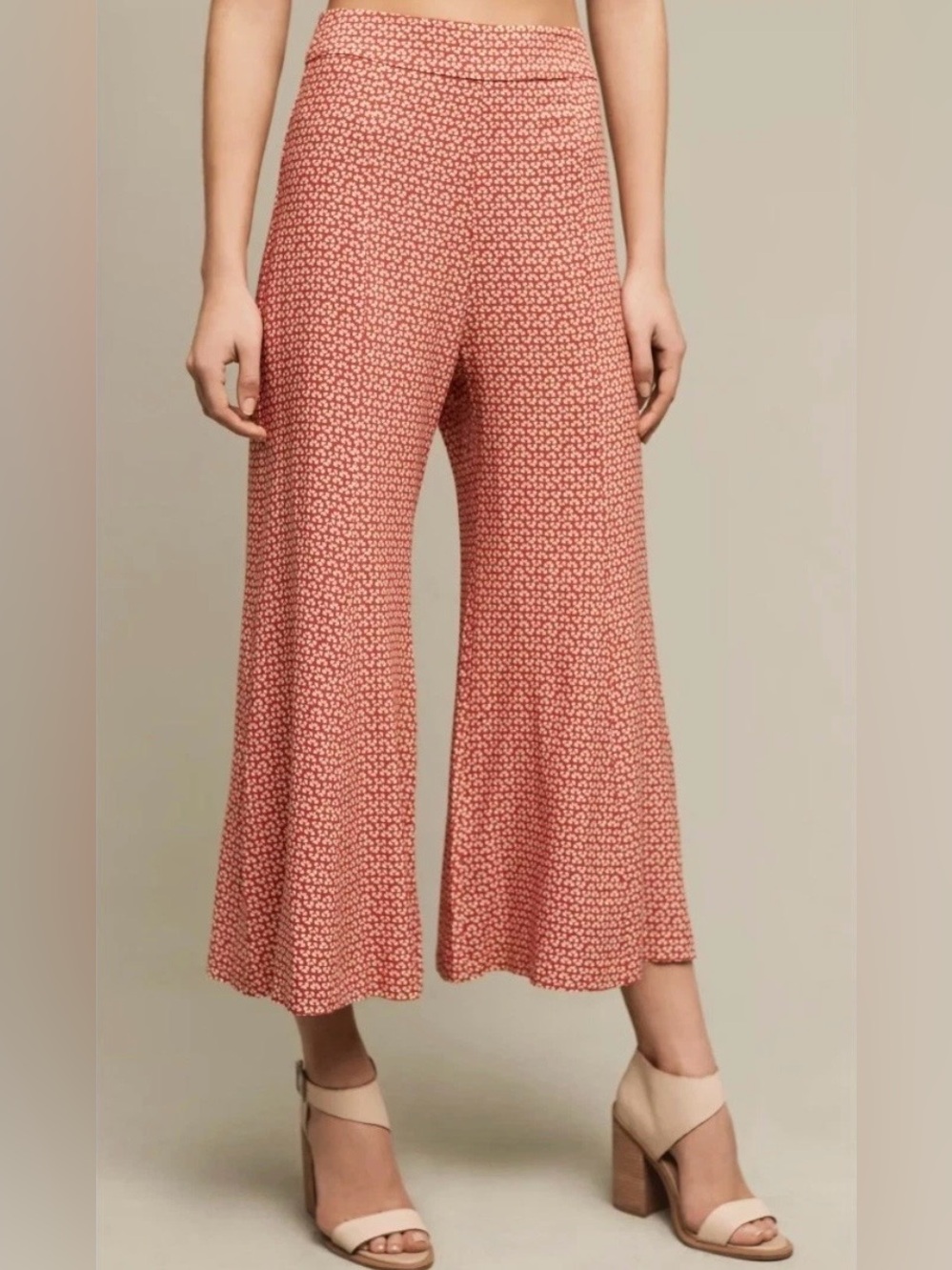 Maeve Anthropologie Canna Wide Leg Pants Rose Tyrie Red Floral Cropped size 4